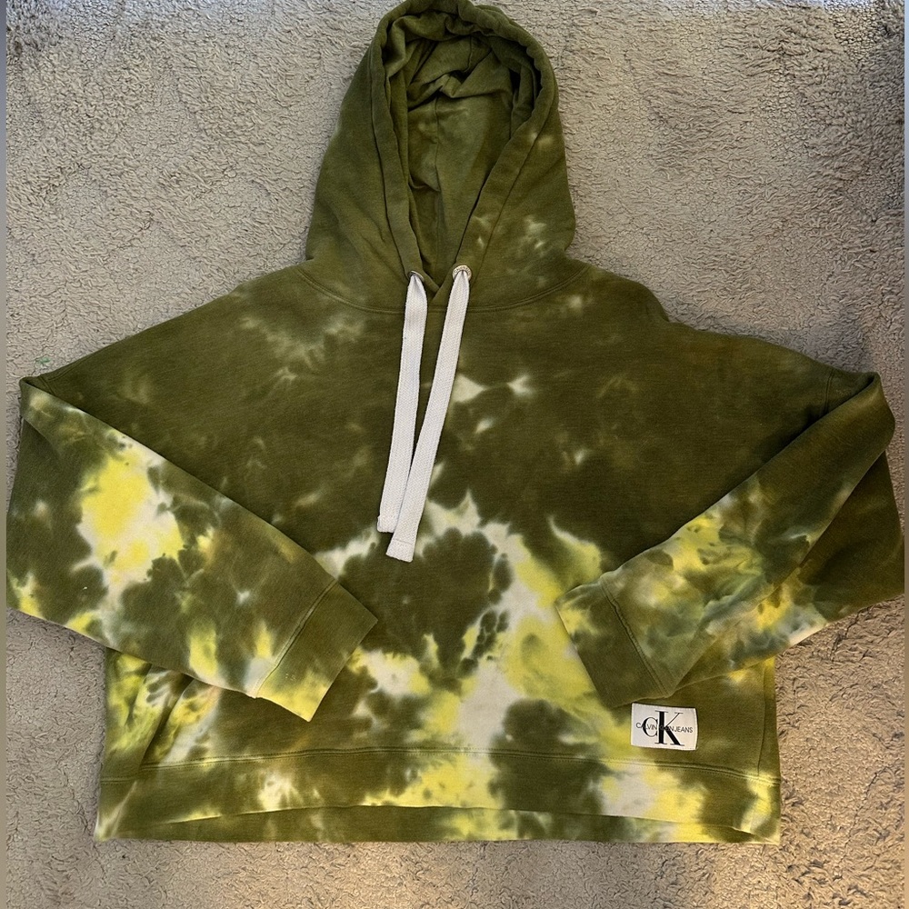 Women’s Calvin Klein Jeans Cropped Sweatshirt, Tie-Dye Green, Size XL